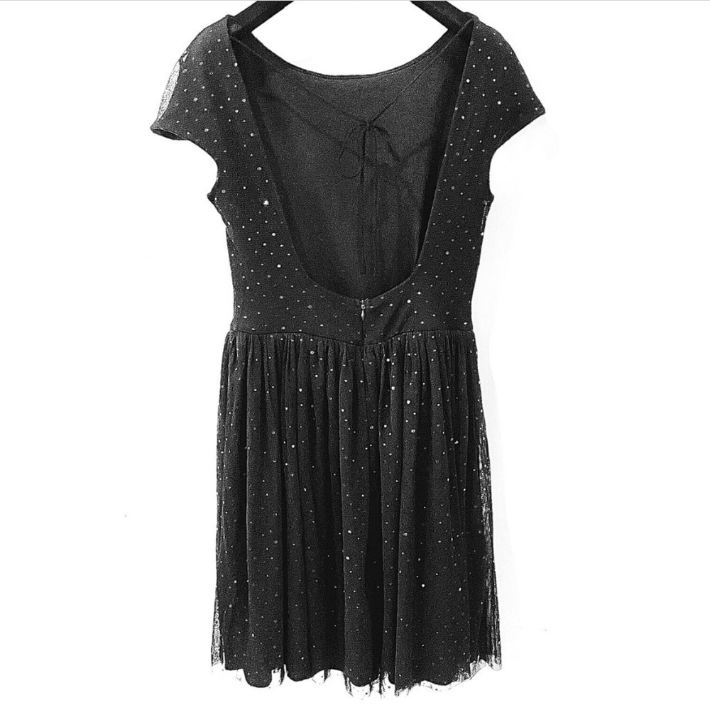 Zara Mini dress LBD Bow detail Black Tulle Sequin Sparkly U shape Open back M